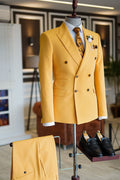 Chic Yellow Peaked Lapel Double Breasted Prom Men Suits