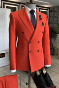 Stylish Orange Peaked Lapel Double Breasted Prom Men Suits