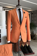 Trendy Orange Peaked Lapel Close Fitting Prom Men Suits