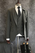 Formal Dark Gray 3-Pieces Peaked Lapel Suits For Business Men