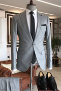 Chic Gray Pinstriped Notched Lapel Business Men Suits