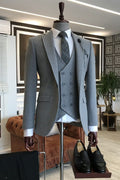Classy Gray 3 Pieces Notched Lapel Business Suits With Vest