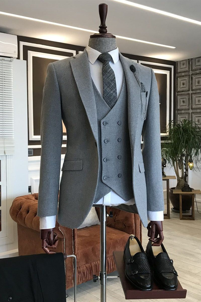 Classy Gray 3 Pieces Notched Lapel Business Suits With Vest