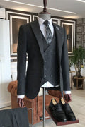 Classy Black Plaid 3 Pieces Notched Lapel Business Suits