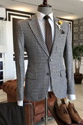 Classic Black And White Houndstooth Notched Lapel Business Suits