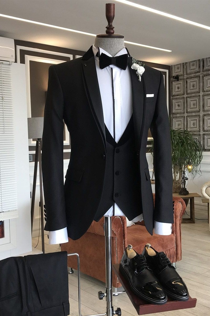 Bespoke Black 3 Pieces Slim Fit Men's Suits For Prom