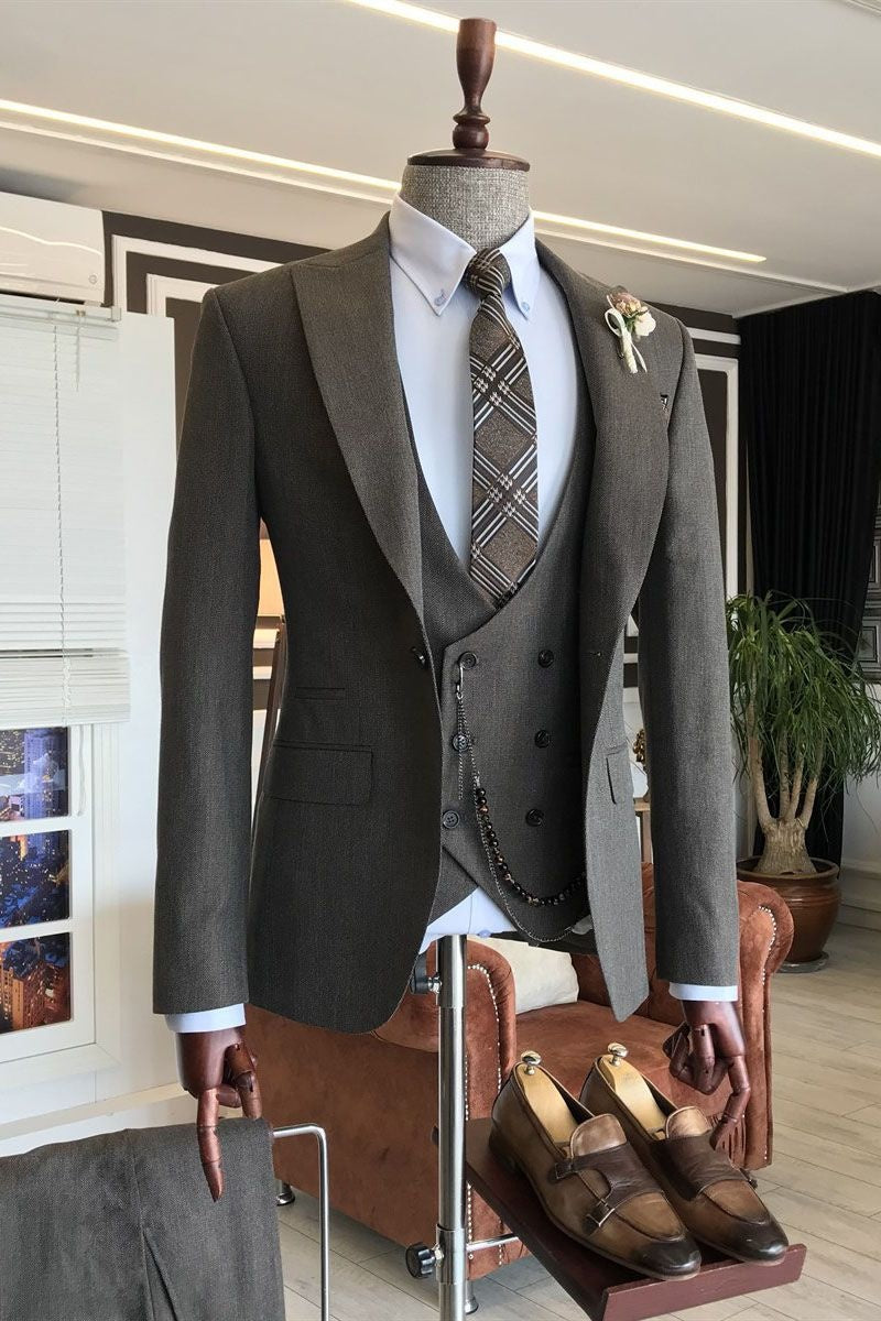 Classic Dark Brown 3-pieces Men Suits With One Button For Business