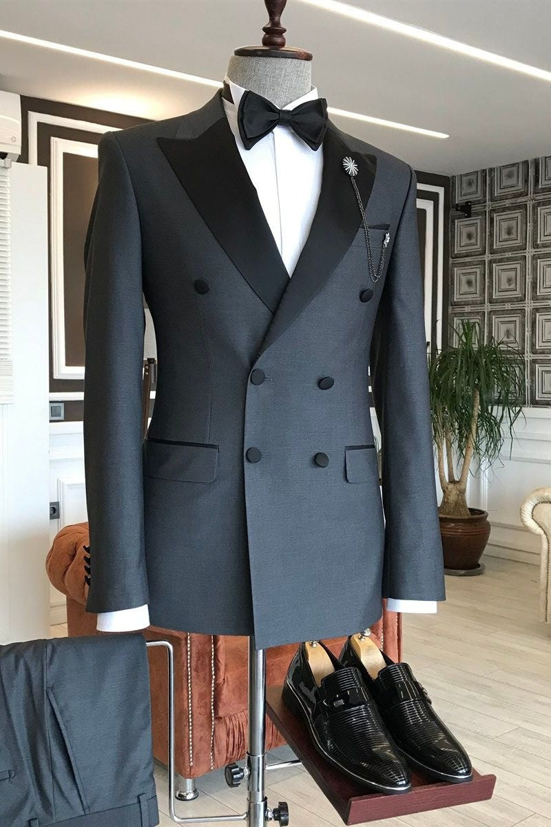 Classic Black Peaked Lapel Double Breasted Formal Business Suits