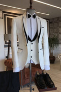 Mild White Notched Lapel 3 Pieces Slim Fit Prom Men Suits