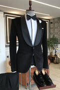 Gentle Black Corduroy Shawl Lapel Prom Men Suits
