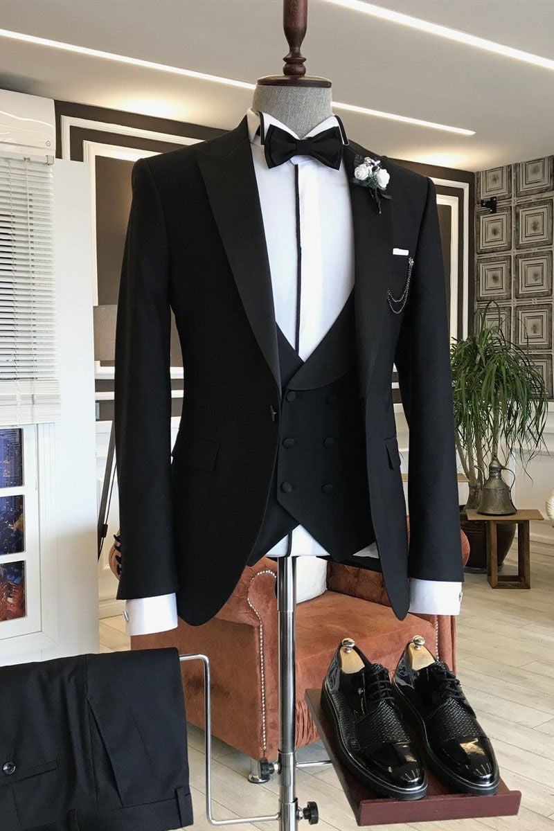 Formal Black 3 Pieces Close Fitting Business Men Suits
