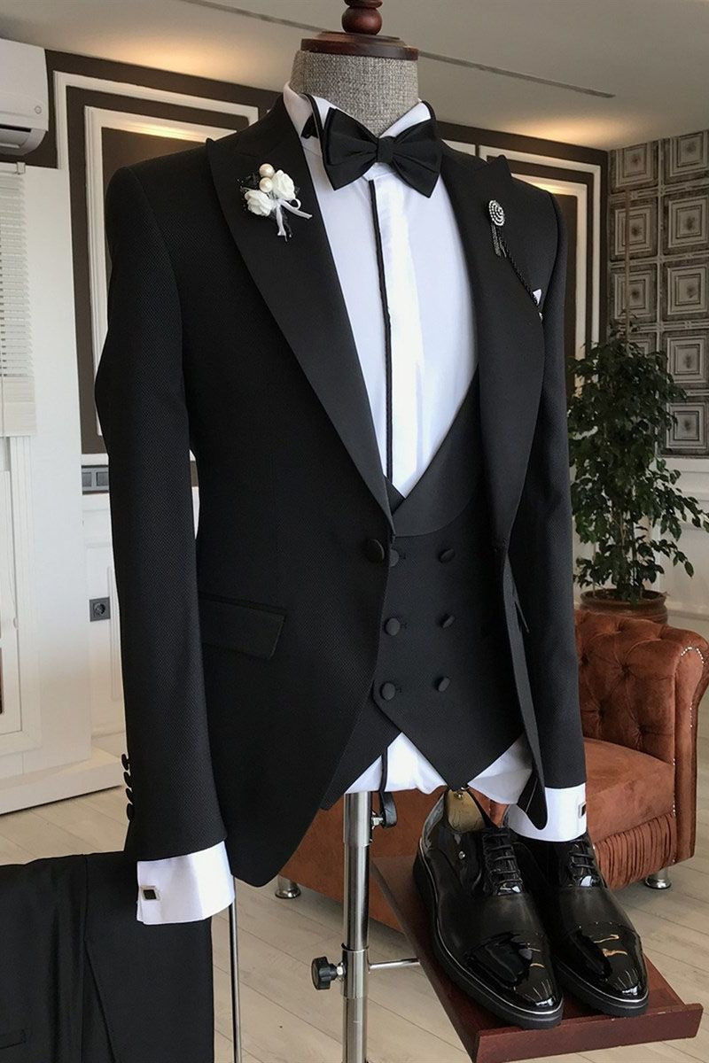 Stylish Black 3 Pieces Close Fitting Formal Men Suits