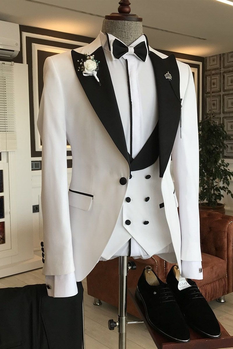 Stylish White 3 Pieces Close Fitting Formal Men Suits