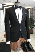 Traditional Black Peaked Lapel New Arrival Slim Fit Men Suits