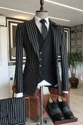 Classy Black 3 Pieces Pinstriped Business Suits With Vest