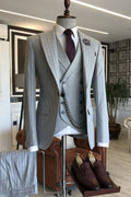 Classy Gray 3 Pieces Pinstriped Business Suits With Vest