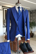 Beautiful Royal Blue Pinstriped 3 Pieces Men's Prom Suits