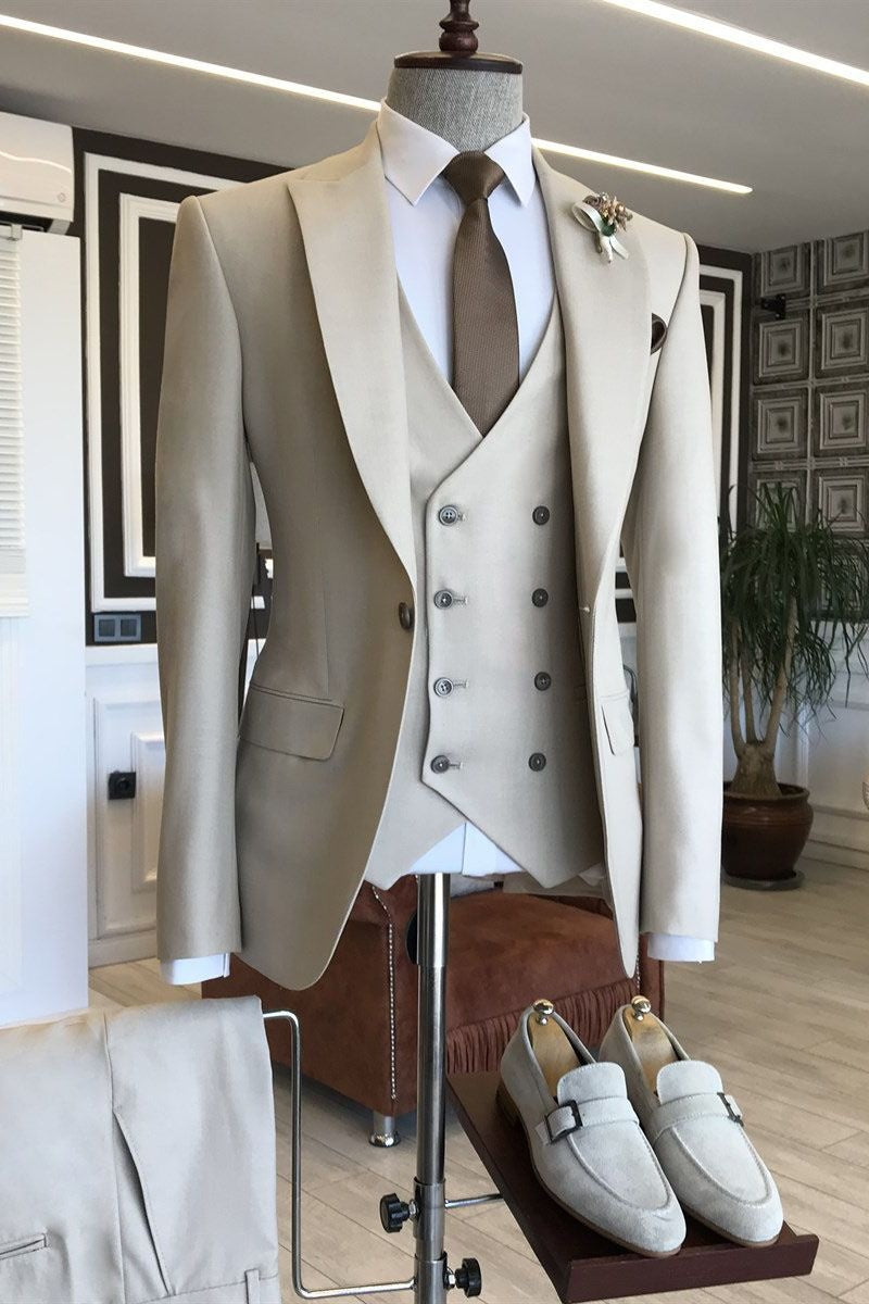 Bespoke Light Beige 3 Pieces Close Fitting Business Men Suits
