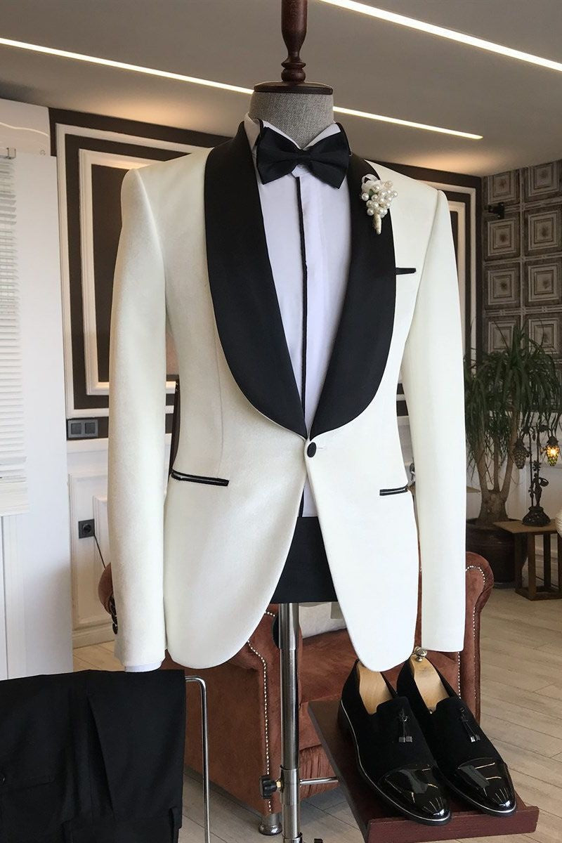 Beautiful White Shawl Lapel Elegant Wedding Men Suits