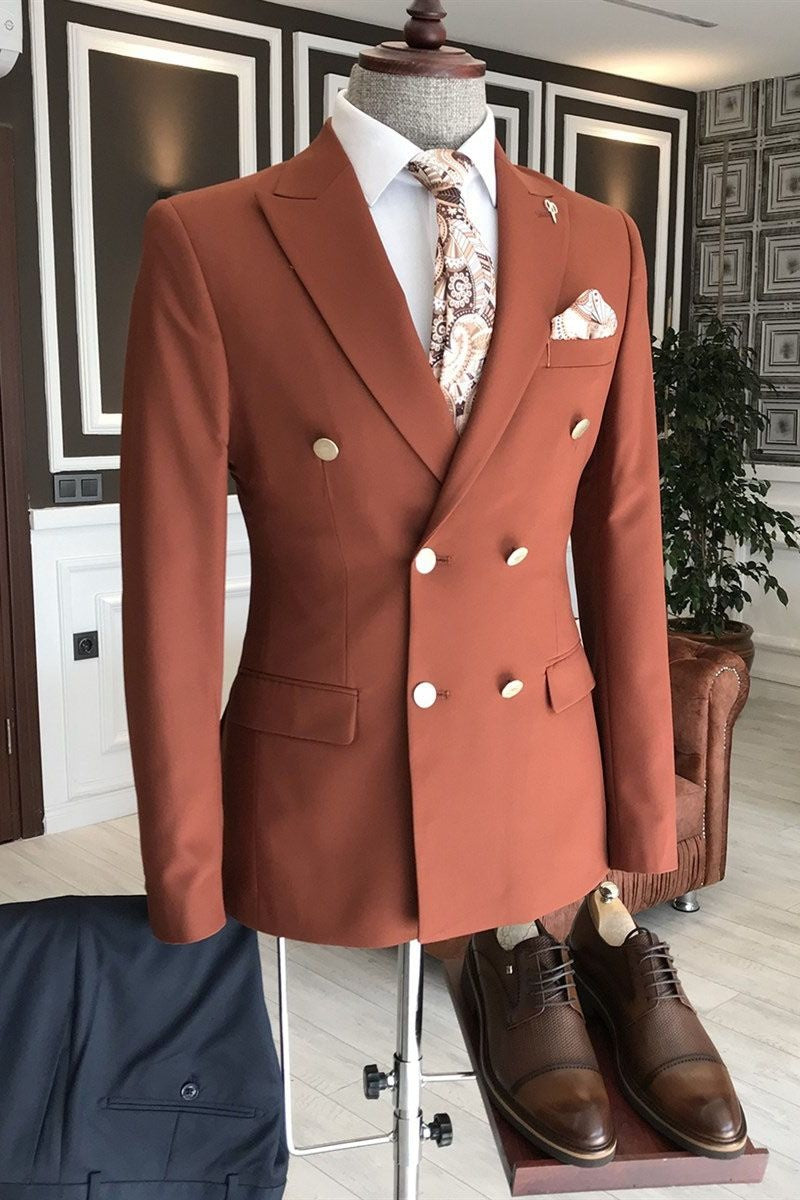 Glamorous Brown Double Breasted Peaked Lapel Prom Suits