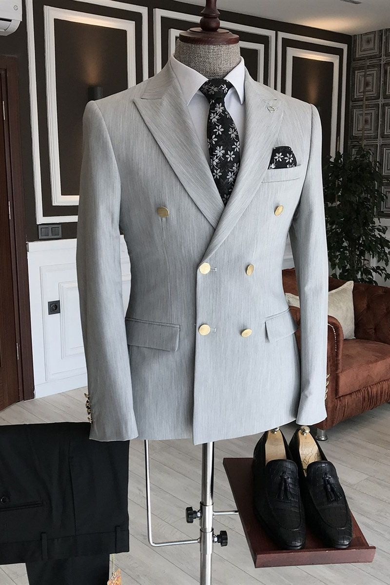 Formal Light Gray Double Breasted Business Suits