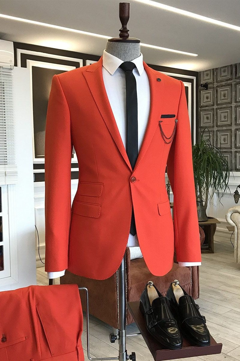Chic Red Peaked Lapel One Button Slim Fit Prom Men Suits