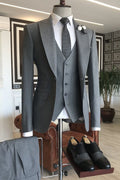 Gentle Gray 3 Pieces Close Fitting Business Suits With Vest