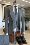 Formal Gray 3 Pieces Close Fitting Business Suits With Vest