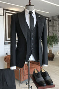 Formal Balck Pinstriped 3 Pieces Business Suits With Vest