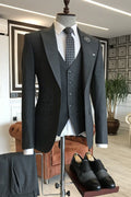 Formal Dark Gray Pinstriped 3 Pieces Business Suits With Vest