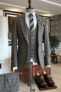 Classy Gray Plaid 3 Pieces Business Suits With Vest