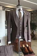 Classy Coffee Plaid 3 Pieces Business Suits With Vest