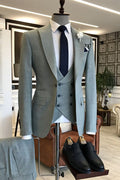 Beautiful Gray Green 3 Pieces Peaked Lapel Prom Suits