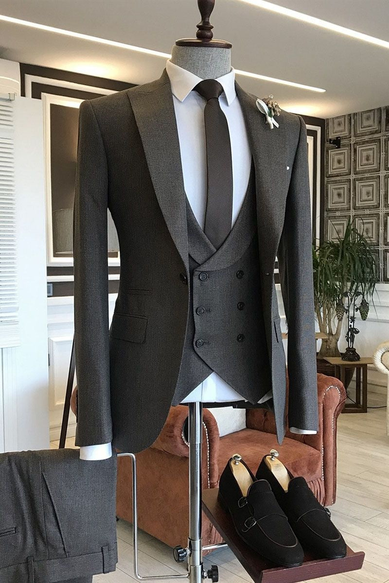 Popular Dark Brown 3-Pieces Peaked Lapel Formal Menswear