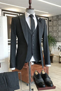 Popular Black 3-Pieces Peaked Lapel Formal Men Suits