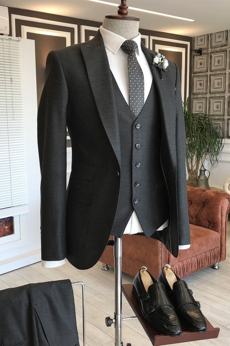 Chic Black 3-Pieces Peaked Lapel Formal Business Men Suits