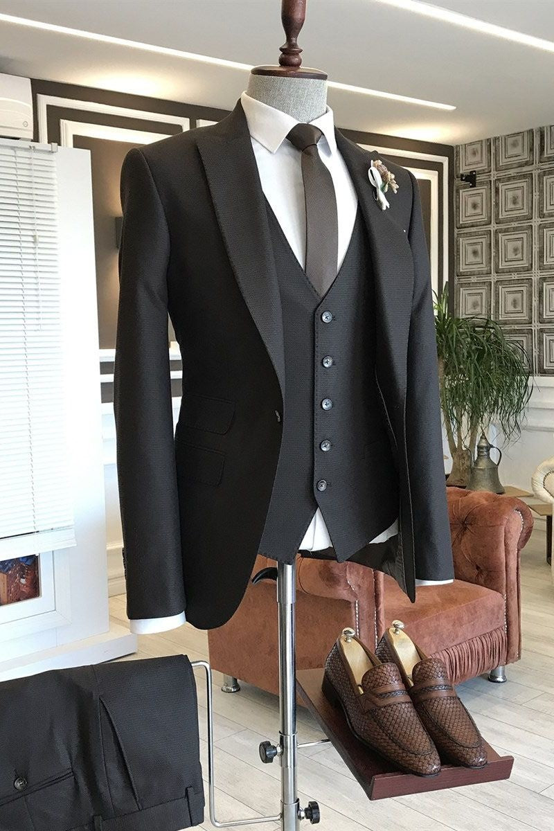Formal Black 3-Pieces Peaked Lapel Business Men Suits