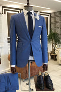 Newest Blue Peaked Lapel Slim Fit Men Suits For Prom