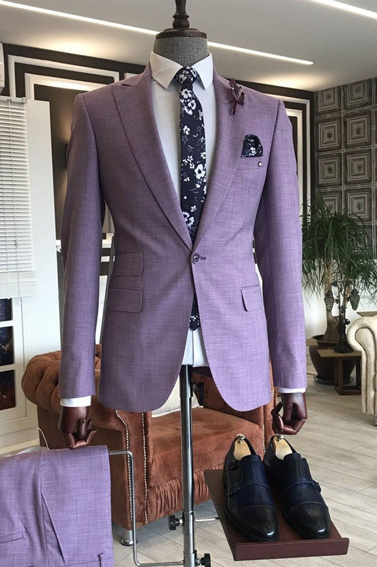 Newest Purple Peaked Lapel Slim Fit Men Suits For Prom