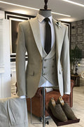 Stylish Light Khaki 3-Pieces Double Breasted Waistcoat Formal Menswear