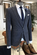 Modern Navy Blue 3 Pieces Notched Lapel Business Men Suits