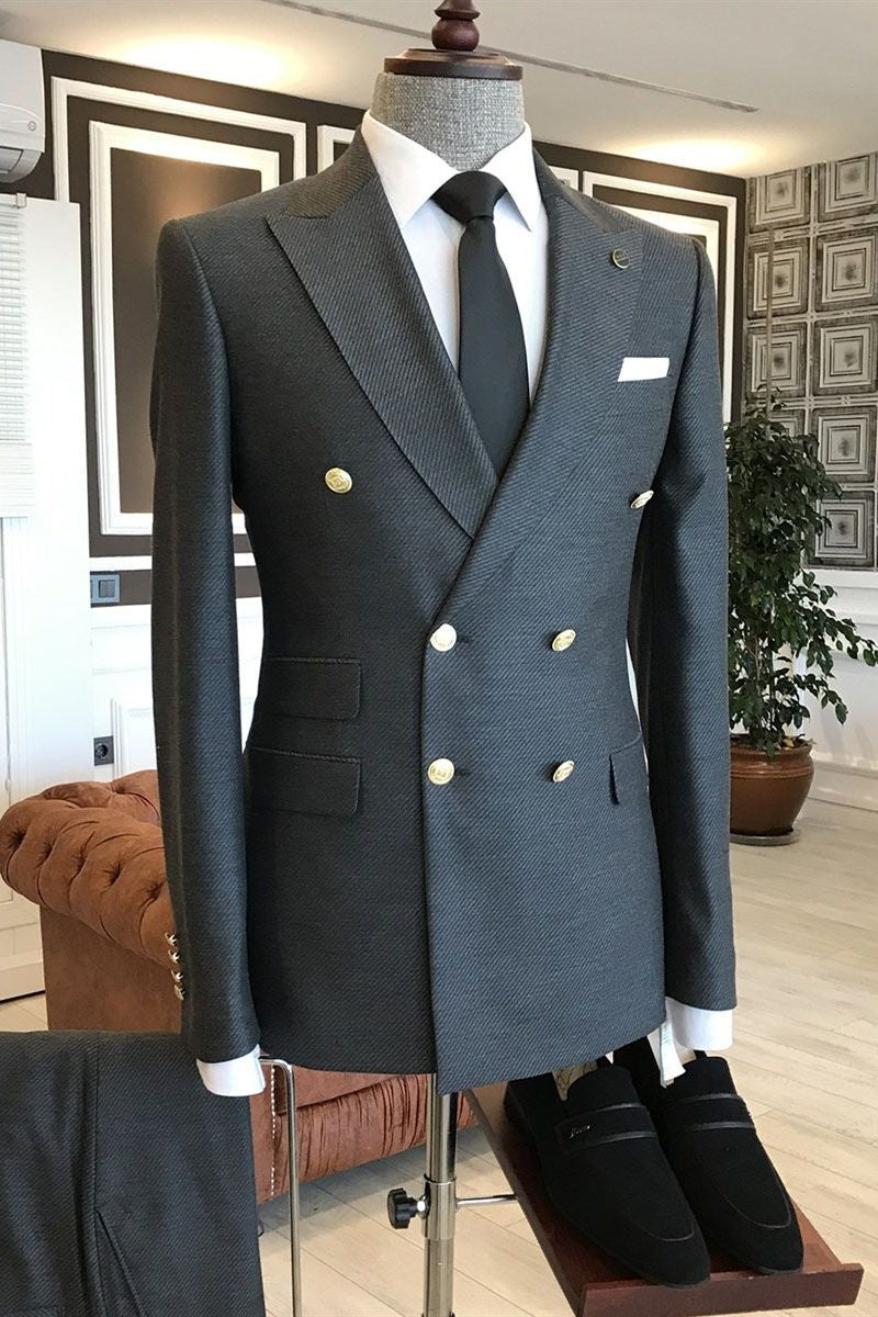 Popular Dark Gray Double Breasted Best Fitted Business Suits