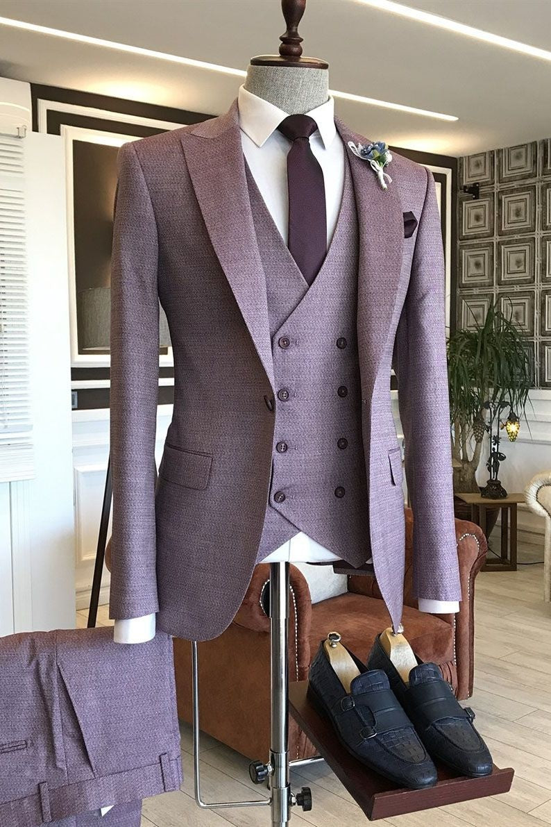 Trendy Purple 3 Pieces Close Fitting Men's Prom Suits