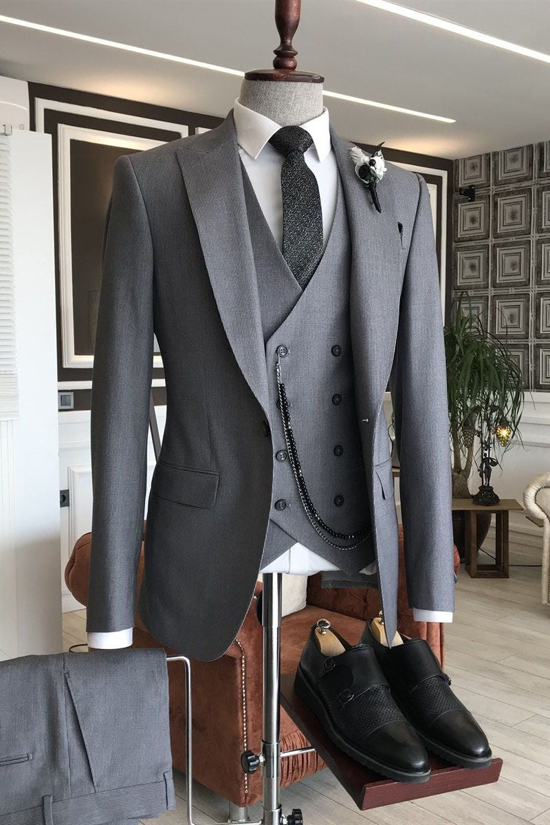 Trendy Dark Gray 3 Pieces Close Fitting Men's Business Suits