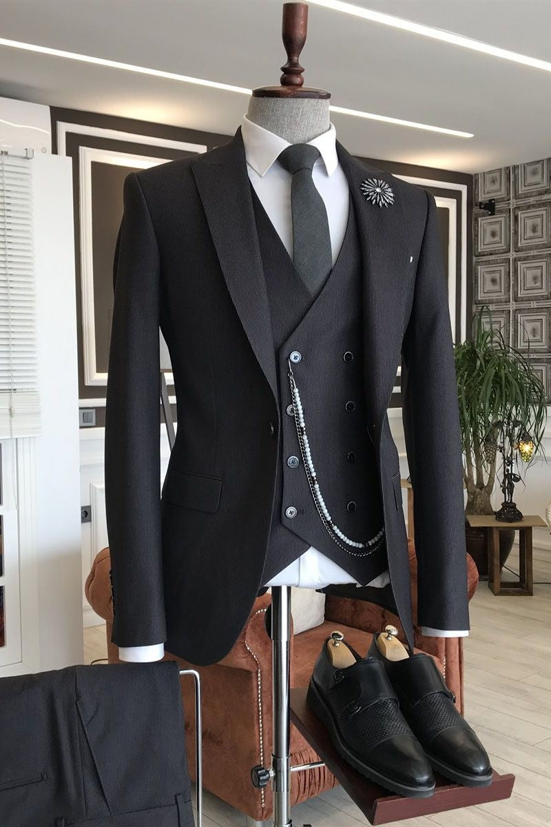 Generous Black 3 Pieces Close Fitting Men's Business Suits