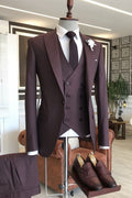 New Burgundy One Button 3-Pieces Tailored Suits For Business