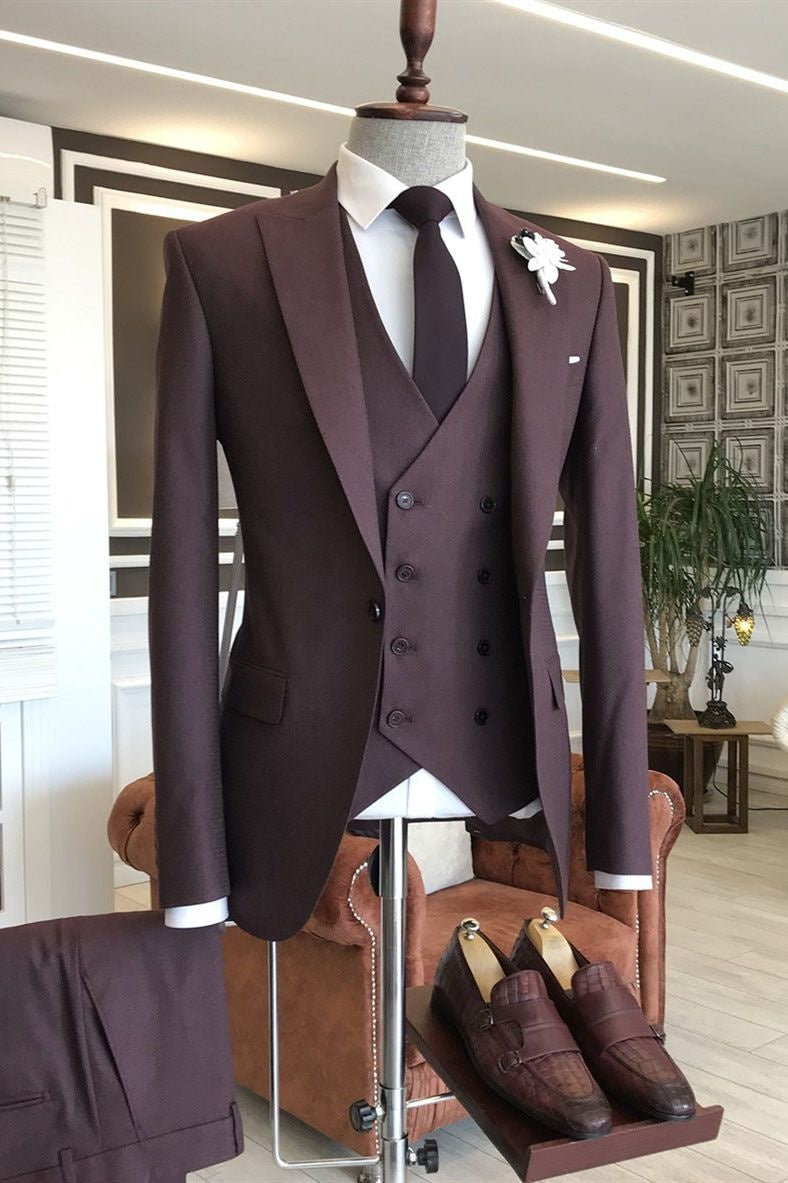 New Burgundy One Button 3-Pieces Tailored Suits For Business