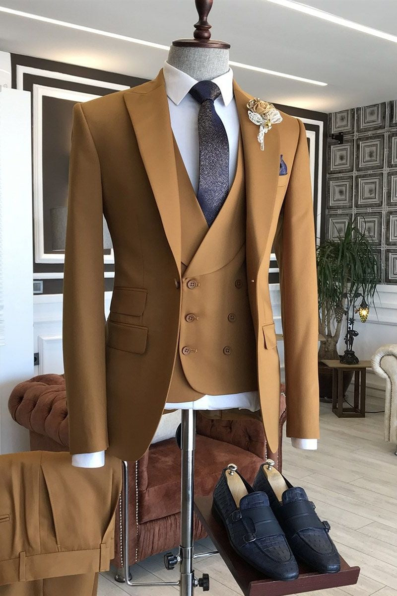 Fashion Camel 3-Pieces Peaked Lapel Business Suits For Men