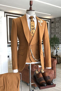 Stylish Orange Peaked Lapel Double Breasted Waistcoat Tailored Prom Suits For Men