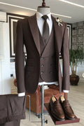 Unique Coffee 3-Pieces One Button Slim Fit Tailored Business Suits